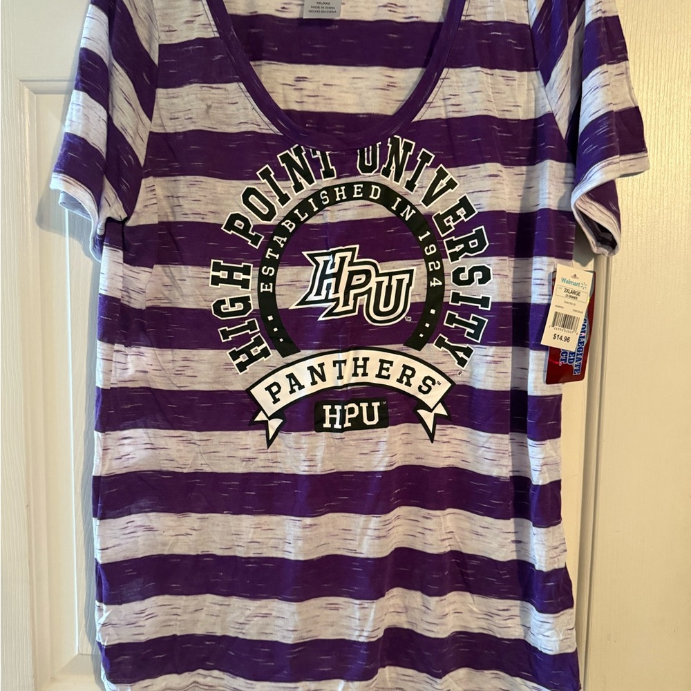 High Point University Women's Purple and White Striped Tee